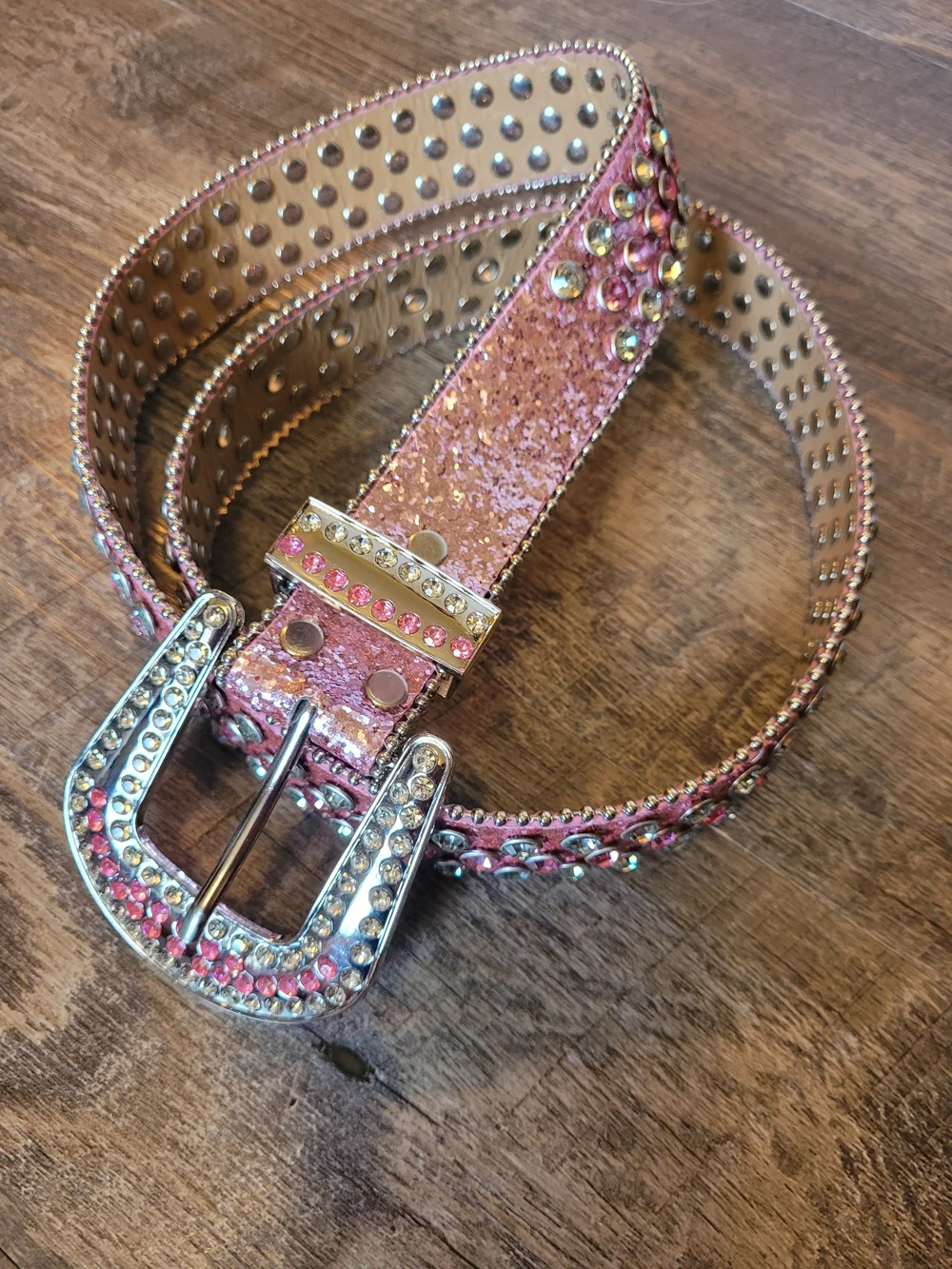 Pink Silver Rhinestone Studded Fashion Belt Western Cowgirl Waist 31-36